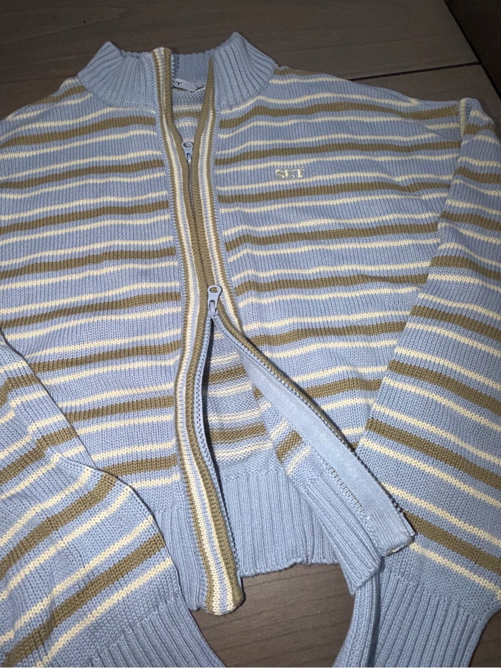 Set Active Weekend Knit Weekend Stripe Funnel Zip Palmetto Small Brand New - Picture 9 of 15